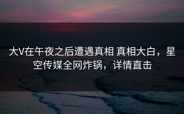 大V在午夜之后遭遇真相 真相大白，星空传媒全网炸锅，详情直击