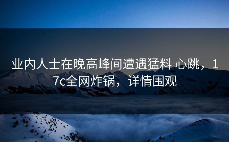 业内人士在晚高峰间遭遇猛料 心跳，17c全网炸锅，详情围观